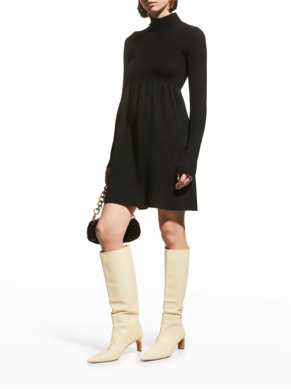 Rebecca Taylor Mock Neck Long Sleeve Merino Wool Fit & Flare Dress XS